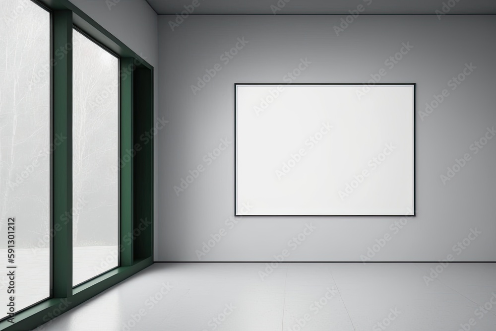 an empty room with a blank picture frame on the wall. Generative AI an empty room with a blank picture frame on the wall. Generative AI