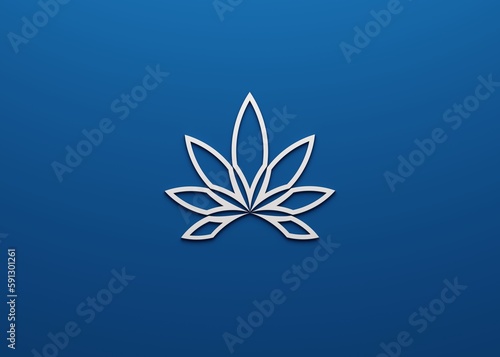 Cannabis plant in minimalist style icon 7x5 inches ratio isolated on blue background. 3D Render illustration photo