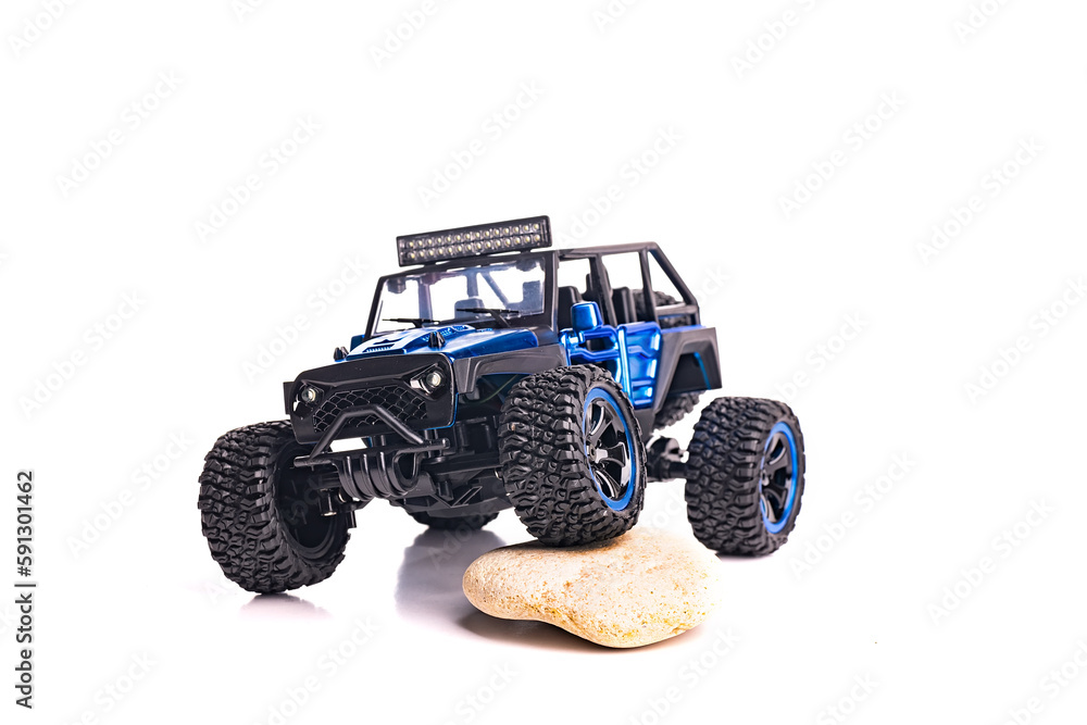 Sport SUV Jeep Safari on  white background. Electric car toy.