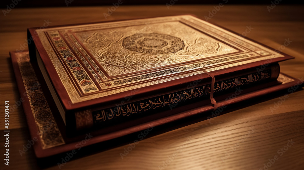 Fototapeta premium Quran - holy book of Islam in mosque. Generative ai