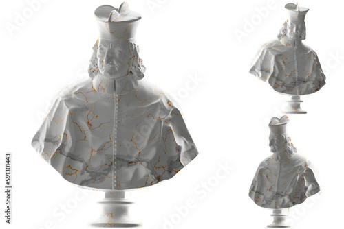 Renaissance statue with white marble and gold accents. Perfect for apparel, album covers, and online promotion.