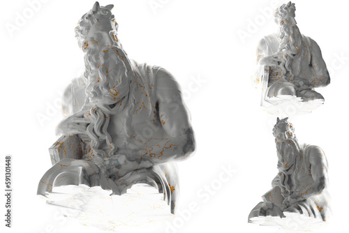 3D render of Moses statue in marble gold Perfect for website, social media, promotional materials