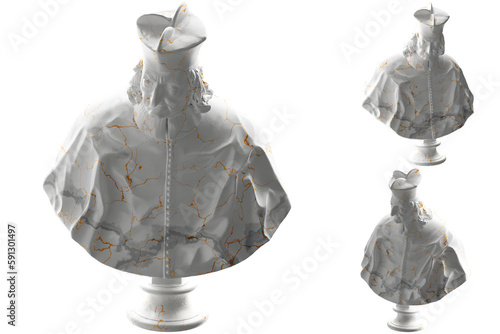 Renaissance statue with white marble and gold accents. Perfect for apparel, album covers, and online promotion.