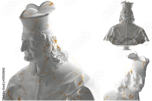Renaissance statue with white marble and gold accents. Perfect for apparel, album covers, and online promotion.