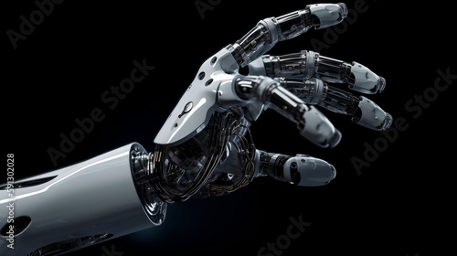 The robotic hand sticks out from the virtual world. Generative ai