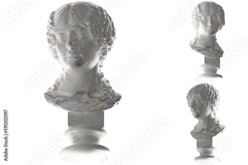 Renaissance statue in white marble and gold for apparel, album covers, and social media