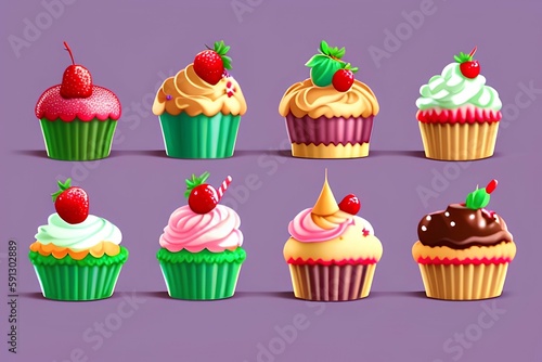 set of cupcakes with candles-Generate AI