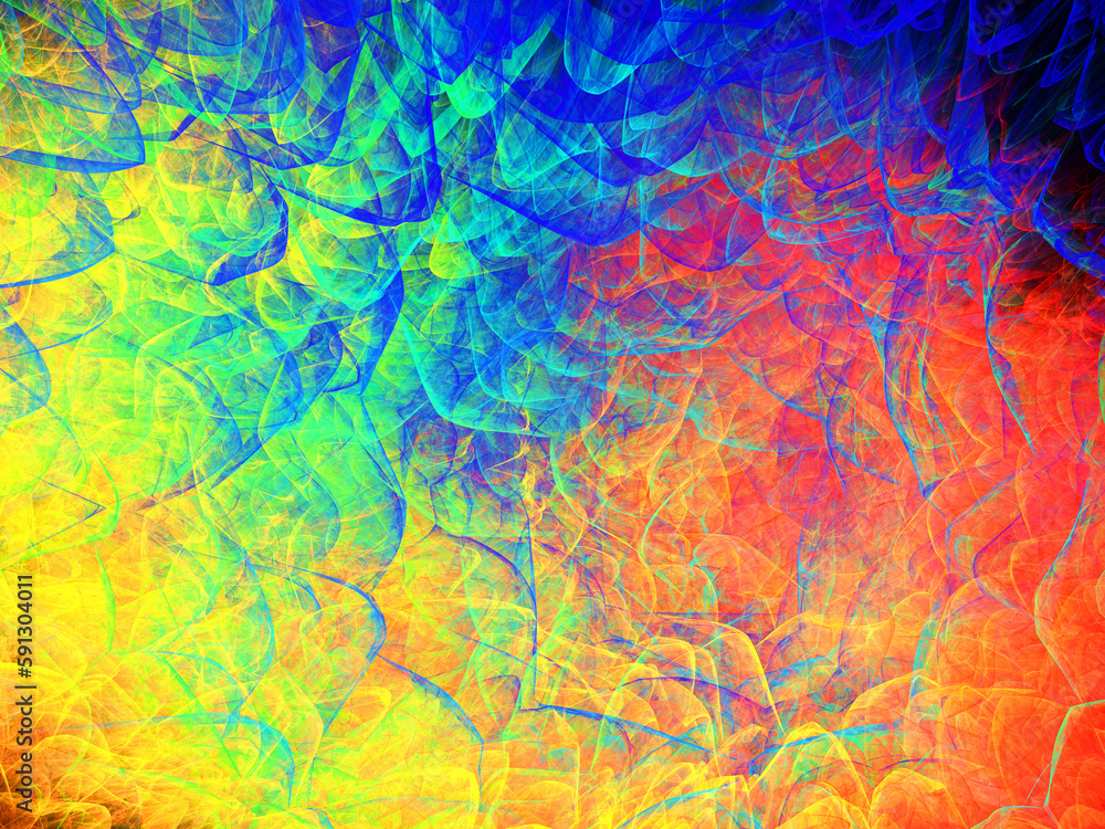 Creación de arte abstracto digital compuesto de manchas luminiscentes translúcidas en un todo con aspecto de ser una telaraña cósmica esperando víctimas.