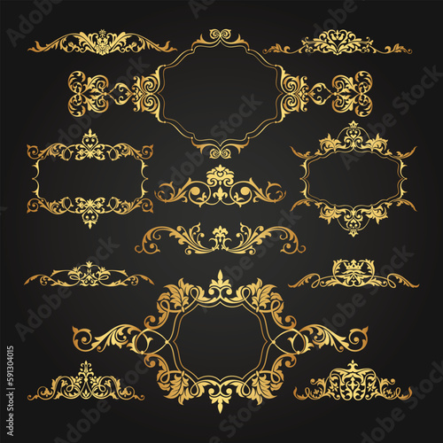 Decorative vintage frames and elements. Retro ornamental floral frame, ornaments and ornate border. Calligraphic frames. Vector for label, corporate identity, wedding invitation, card. Isolated