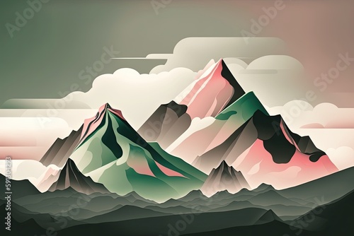 majestic mountain range in a digital painting. Generative AI