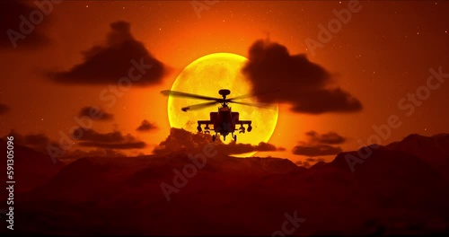 Helicopter Approaching Against The Moon