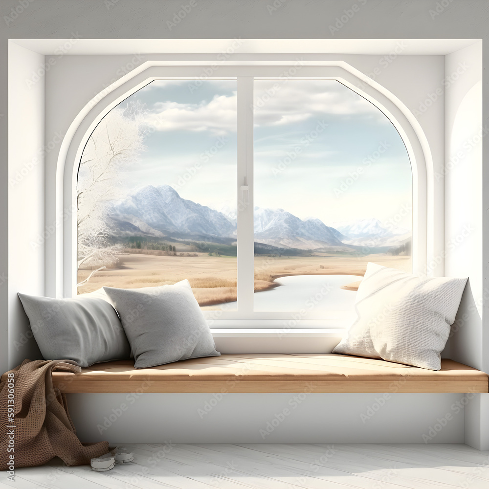 Side window seat, There are white room,wood seat,decorate with many ...