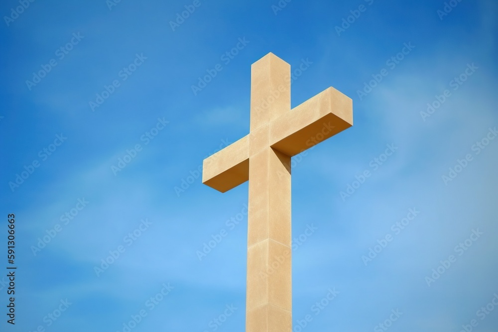 cross on blue sky background, cross on the sky