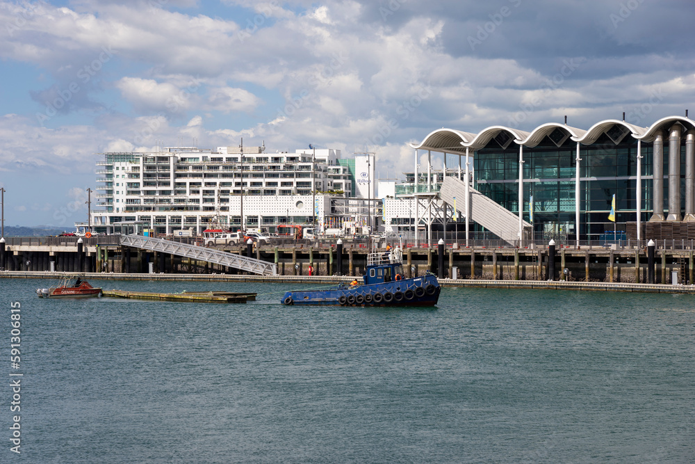 Viaduct Event Centre and busy Auckland harbour