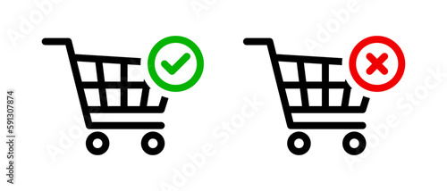 Shopping cart with check mark and cross icon