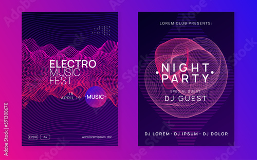 Neon electronic party flyer. Electro dance music. Techno fest event. Trance sound. Club dj poster.