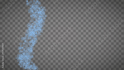 Snowflakes frame on transparent background. Christmas and Happy New Year. Isolated horizontal snowflakes frame for banners, gift cards, party invitation, partner compliment and special business offer