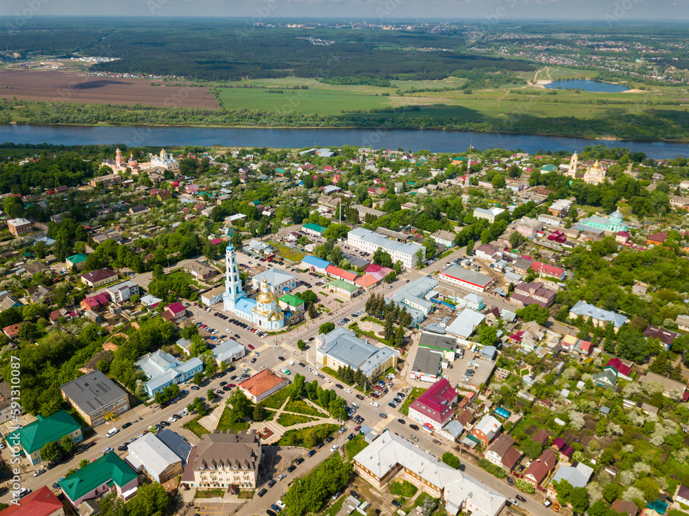 Panoramic view of Kashira town with Orthodox churches, Russia
