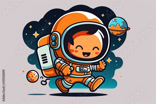 cartoon character wearing an orange astronaut suit. Generative AI