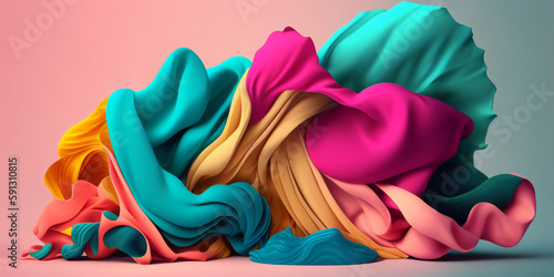 one colorful fabric over another is laying on a pink background Generative AI