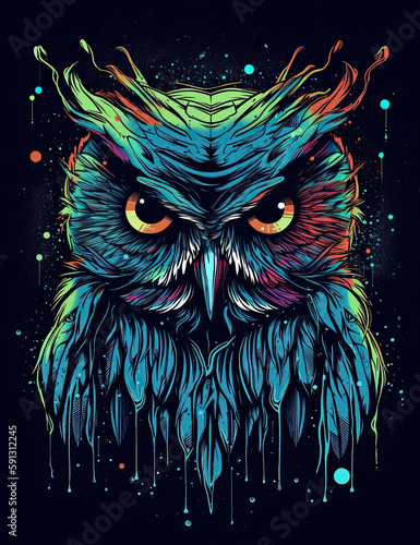 Owl Logo, Paint, Water Color, Graphic Design, Logo Design, T Shirt Design. Generative AI 