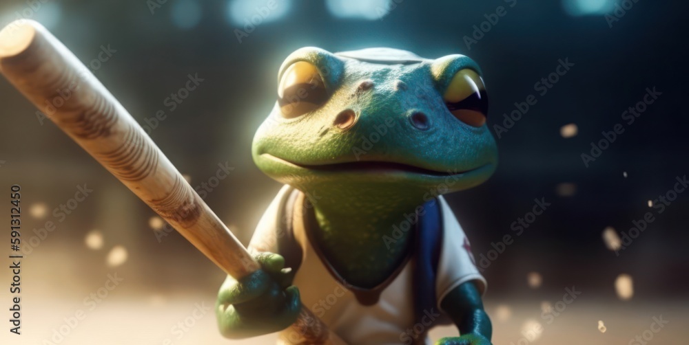 Frog Pro Baseball Player Playing Baseball In Evening Generative AI