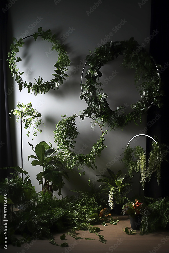 Fototapeta premium belas plantas suspensas modernas cenário de fotografia de anel de auréola