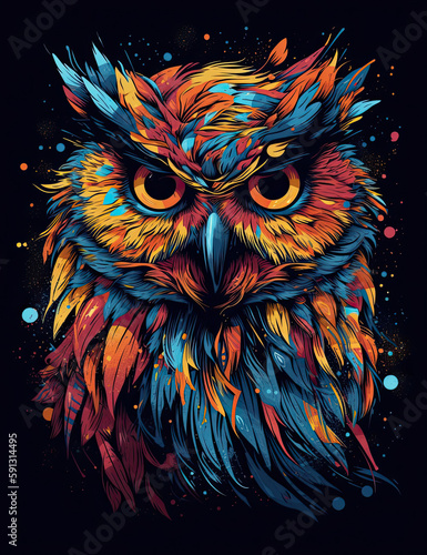 Owl Logo, Paint, Water Color, Graphic Design, Logo Design, T Shirt Design. Generative AI  © Art for Insomniacs