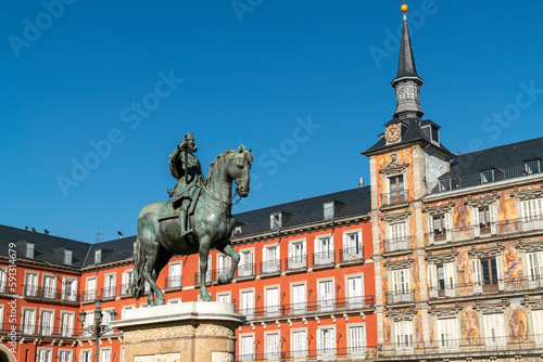 Plaza Mayor with the statue of king Felipe III in Madrid spain