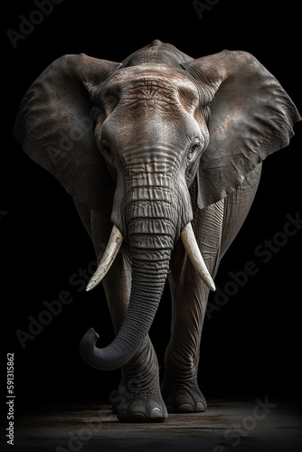  elefante de vista frontal, fundo preto © Alexandre