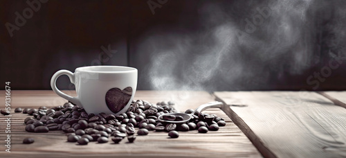 Misty Embrace Coffee Beans, Coal, and a Heart Cup Unite in Precisionism-Inspired Art photo