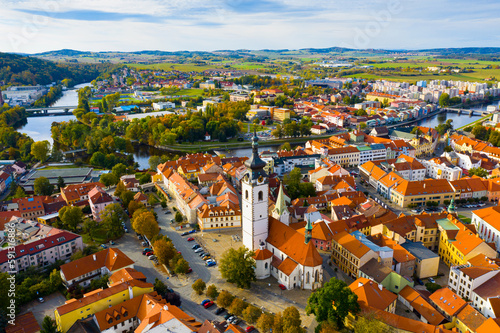 Panoramic view from the drone on the city Pisek. Czech Republic