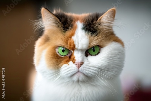 close-up of a cats face with mesmerizing green eyes. Generative AI