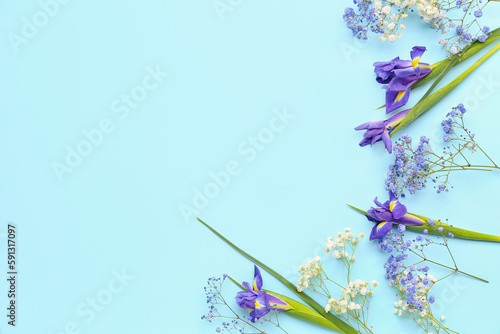 Fototapeta Naklejka Na Ścianę i Meble -  Beautiful flowers on blue background
