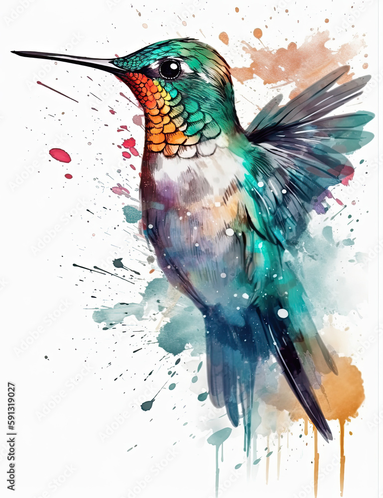Obraz premium Hummingbird, birds, logo design, watercolor, beautiful. Generative AI