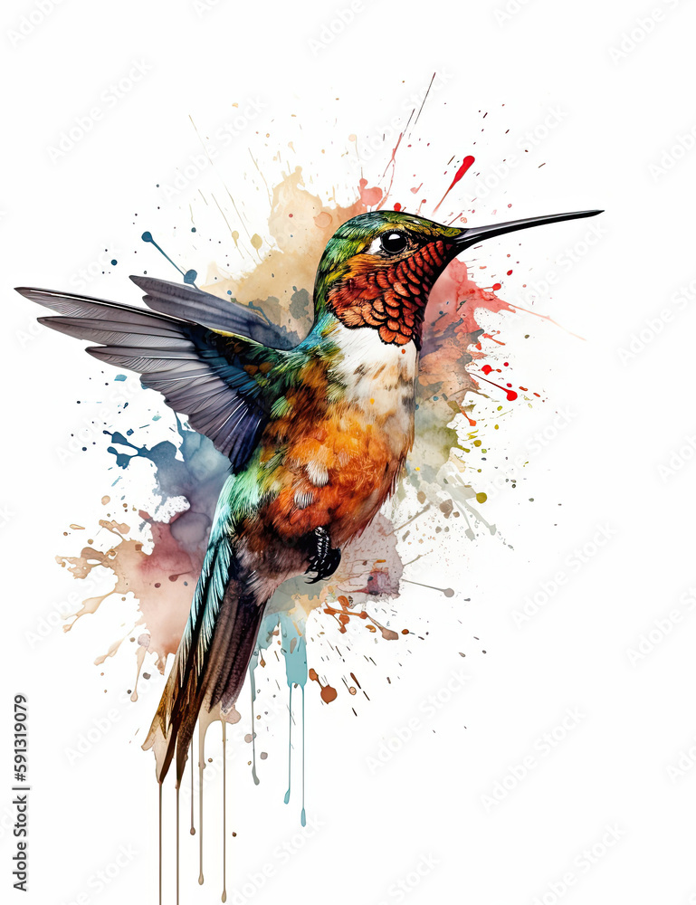Obraz premium Hummingbird, birds, logo design, watercolor, beautiful. Generative AI