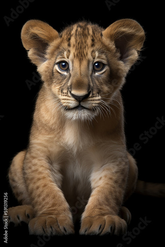 filhote de leão, fundo preto, © Alexandre
