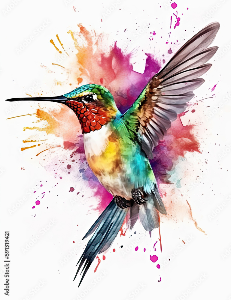 Obraz premium Hummingbird, birds, logo design, watercolor, beautiful. Generative AI