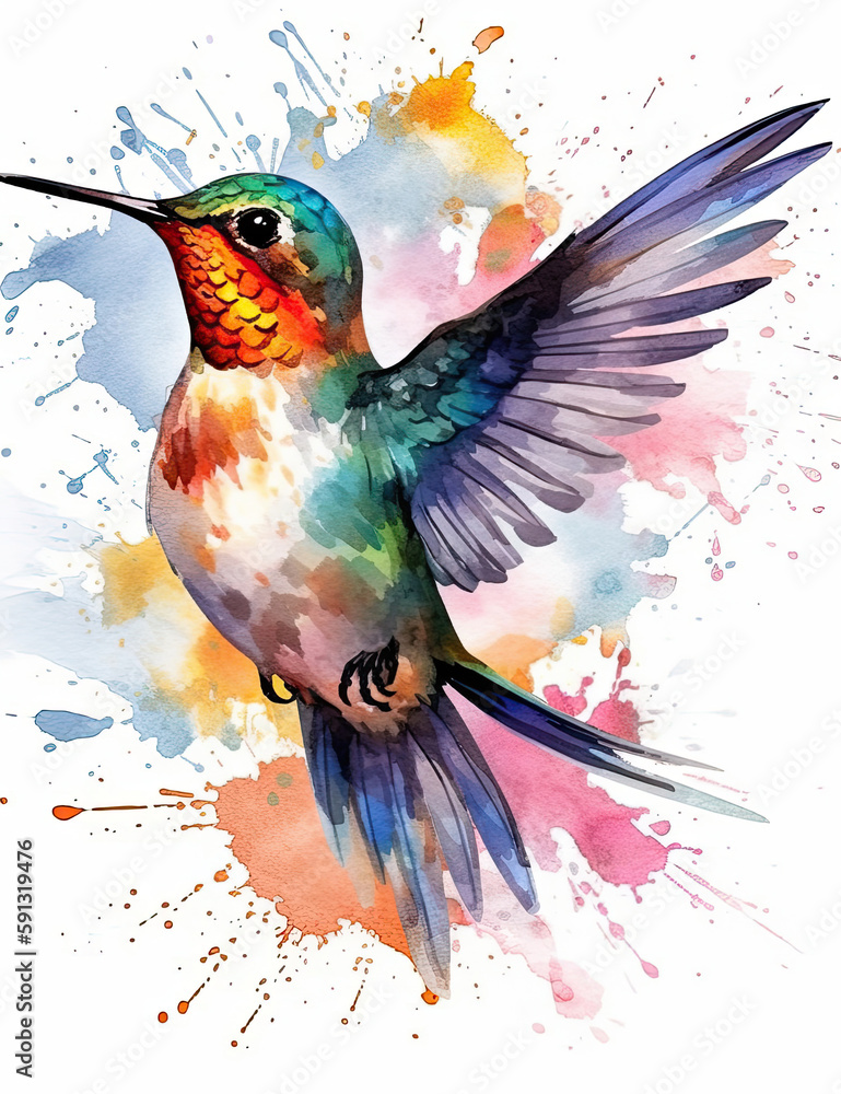 Hummingbird, birds, logo design, watercolor, beautiful. Generative AI