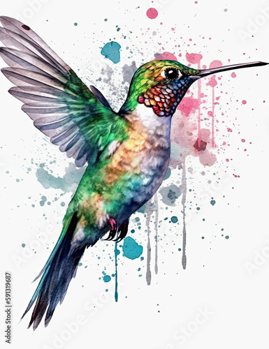 Hummingbird  birds  logo design  watercolor  beautiful. Generative AI