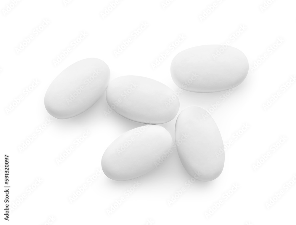 Tasty mint candies on white background, top view Tasty mint candies on white background, top view