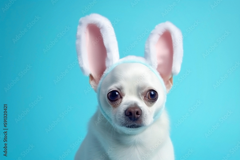 Generative Ai image of a chihuahua wearing easter bunny ears