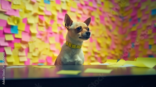 Generative Ai image of a chihuahua with sticky notes