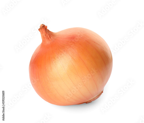 One fresh unpeeled onion isolated on white