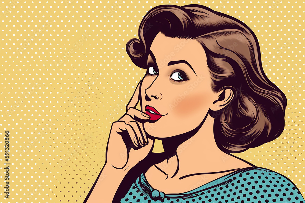 © Alexandre - mulher pop art com a boca aberta. Fundo vetorial na arte pop retrô estilo cômico © Alexandre - mulher pop art com a boca aberta. Fundo vetorial na arte pop retrô estilo cômico