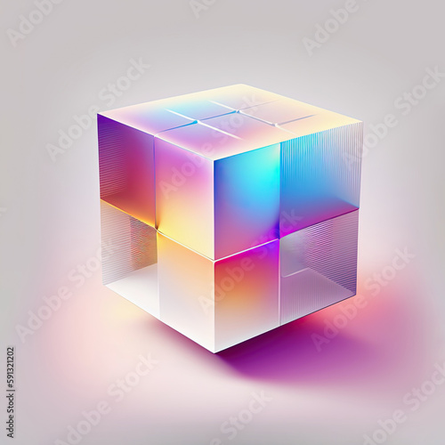 Iridescent prism cube form. Abstract luxury banner. Generative AI