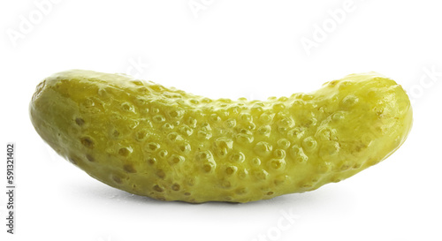 Tasty fermented cucumber on white background