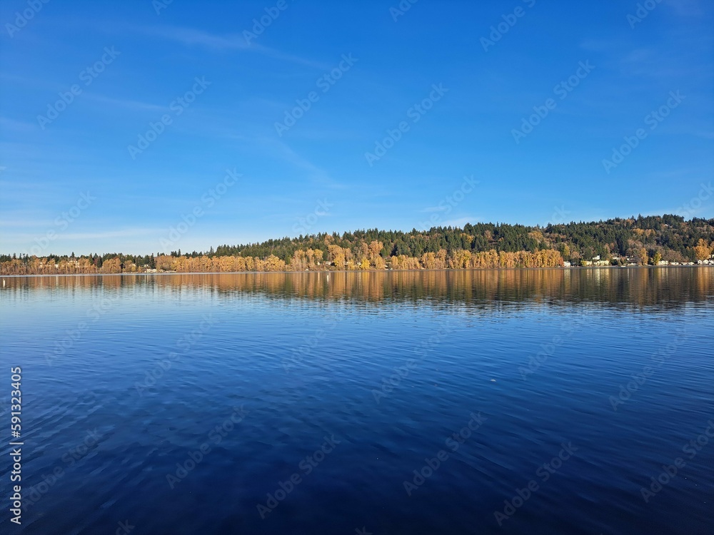 Beautiful Reflective Lake Blue Sky Blue Water High Resolution