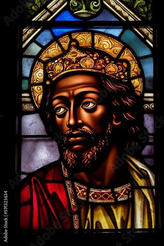 Reigning Black Christ or Father God Stained Glass Style Portrait Illustration [Generative AI]