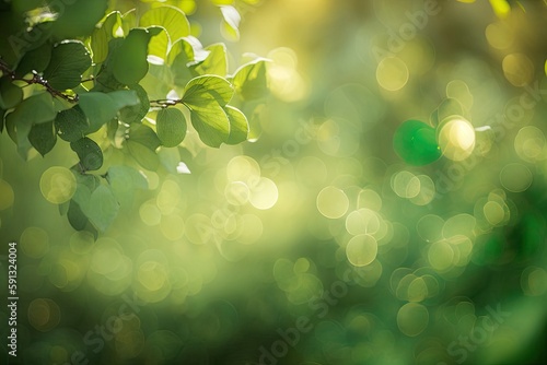 vibrant green tree with leaves in focus. Generative AI